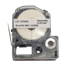Стрічка для принтера етикеток UKRMARK EC3TBN-BK/CL, сумісна з LC3TBN 9мм х 8м. black on transparent (LC3TBN) (900900)