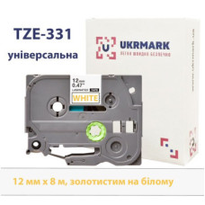 Стрічка для принтера етикеток UKRMARK B-T331P, ламінована, 12мм х 8м, gold on white, аналог TZe331 (900783)