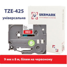 Стрічка для принтера етикеток UKRMARK B-T425P, ламінована, 9мм х 8м, white on red, аналог TZe425 (900555)