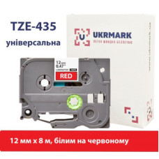 Стрічка для принтера етикеток UKRMARK B-T435P, ламінована, 12мм х 8м, white on red, аналог TZe435 (900784)