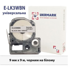 Стрічка для принтера етикеток UKRMARK E-K3WBN, 9мм х 9м, black on white, сумісна з LK-3WBN (900854) Стрічка для принтера етикеток UKRMARK E-K3WBN, 9мм х 9м, black on white, сумісна з LK-3WBN (900854)