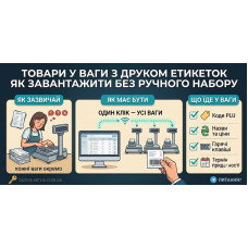 Завантаження товарів у ваги з друком етикеток